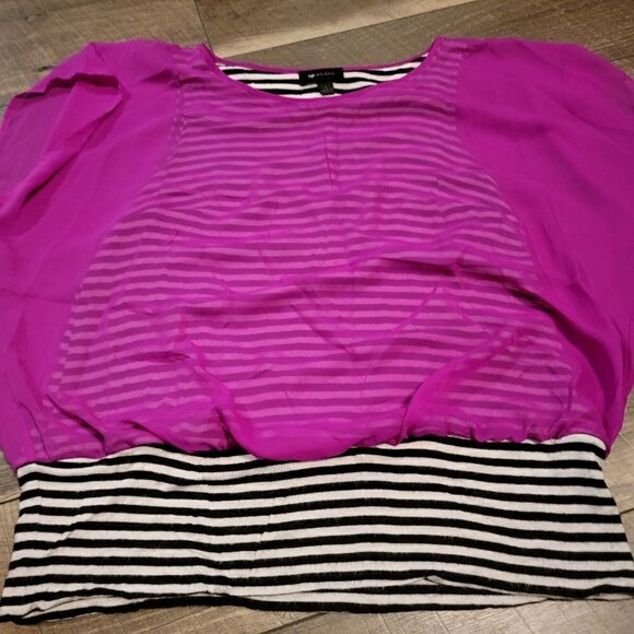 AB Studio bright pink shirt over a balck and white striped shirt - Picture 3 of 3